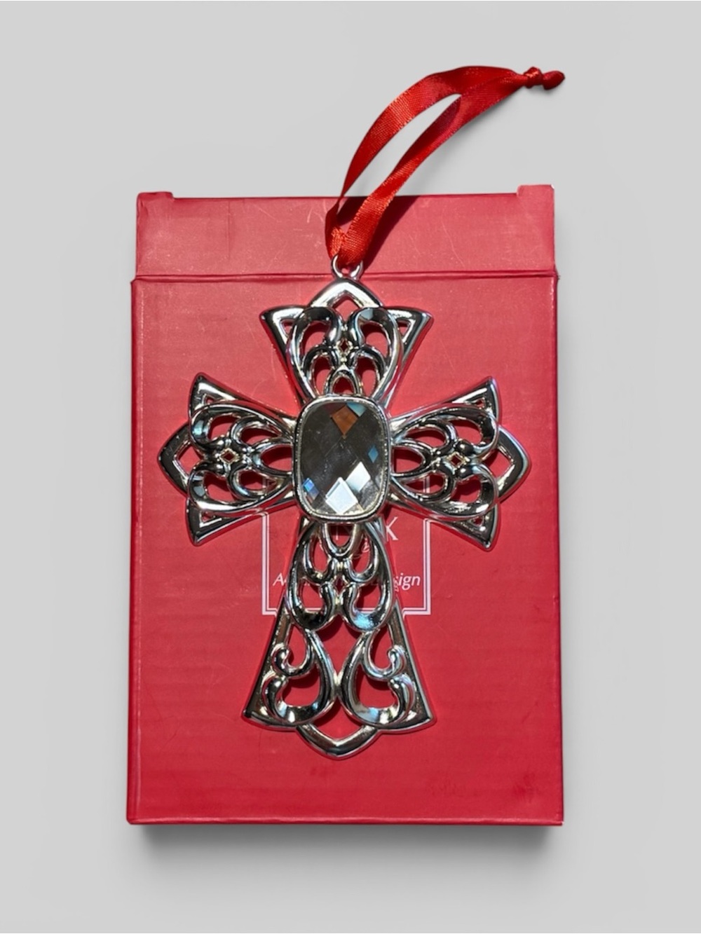 Lenox Silverplate Bejeweled Cross Christmas Ornament